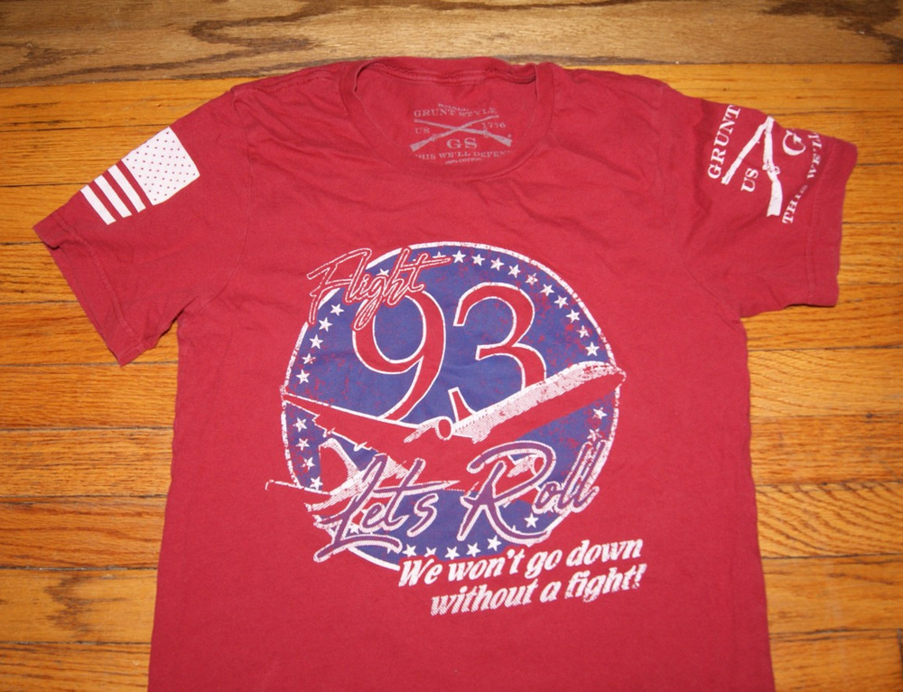 Grunt Style Mens T-Shirt Flight 93 Let's Roll Graphic Maroon Small Patriotic Tee